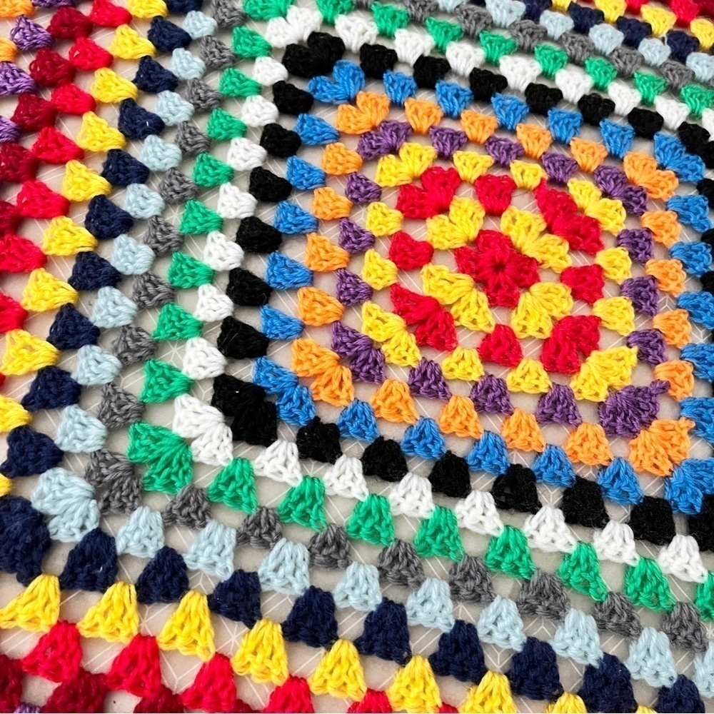 Vintage Granny Square Crocheted Afghan Multicolored Boho Throw Blanket Handmade - Picture 7 of 13